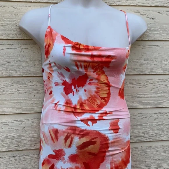 Cryptographic Tie Dye Backless Orange Maxi Dress - Picture 9 of 14